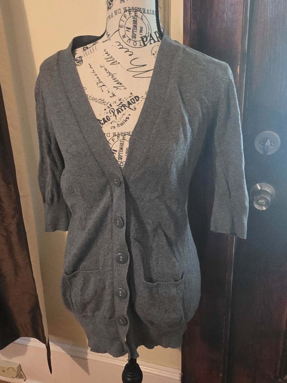 Maurices Gray V-Neck Button Pocket Cardigan 1/2 Sleeve Large